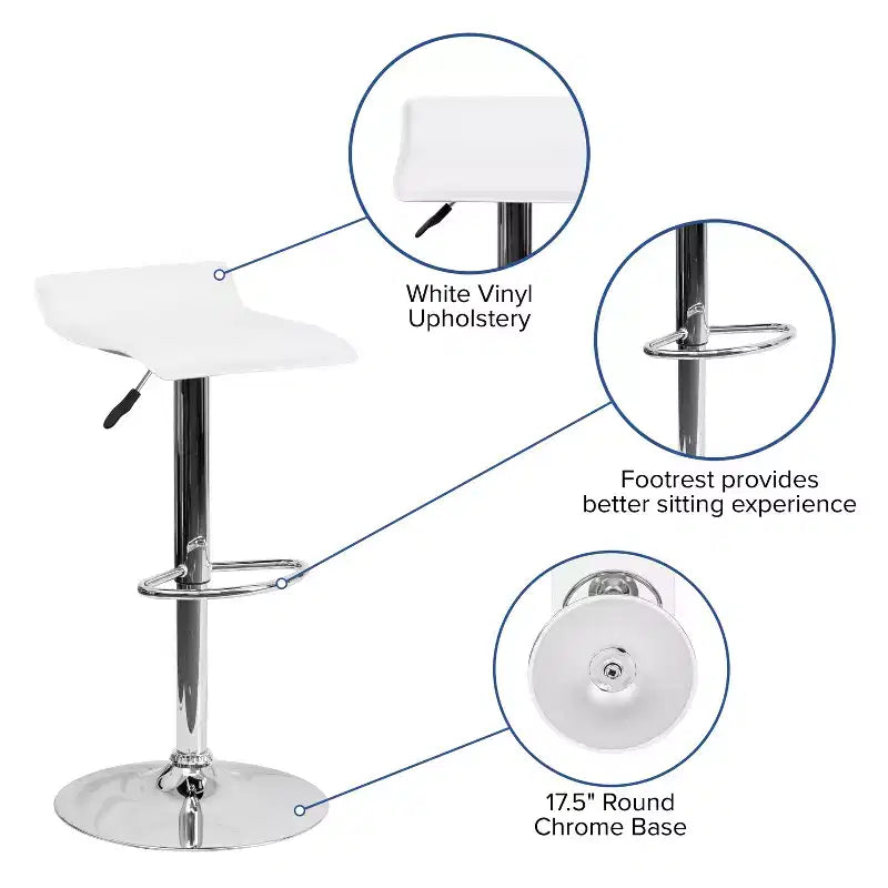 Contemporary Vinyl Adjustable Height Barstool – Wave Seat, Chrome Base, Set of 2
