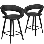 Emma and Oliver 2 Pk. 24'' High Contemporary Vinyl Counter Height Stool with Cappuccino Wood Frame