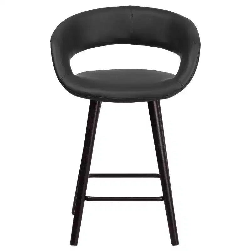 Contemporary Vinyl Counter Height Stool – Cappuccino Wood Frame, Set of 2