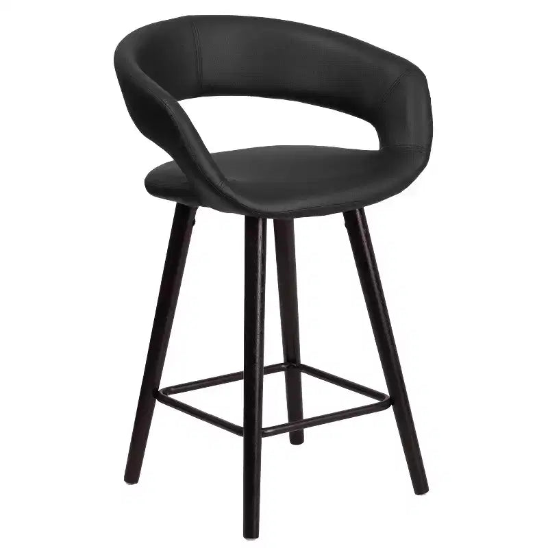 Contemporary Vinyl Counter Height Stool – Cappuccino Wood Frame, Set of 2