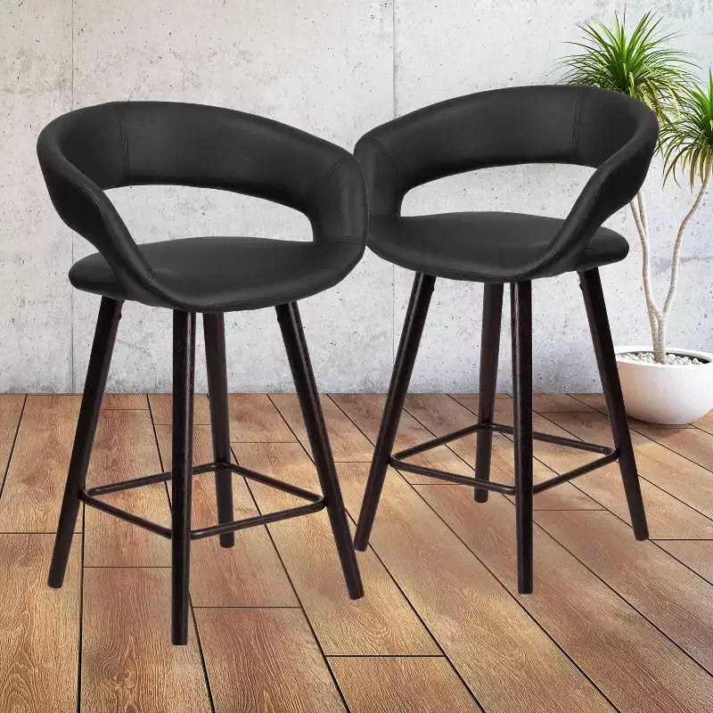 Contemporary Vinyl Counter Height Stool – Cappuccino Wood Frame, Set of 2