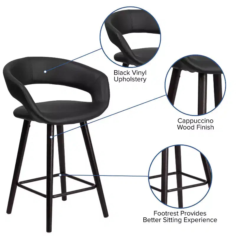 Contemporary Vinyl Counter Height Stool – Cappuccino Wood Frame, Set of 2