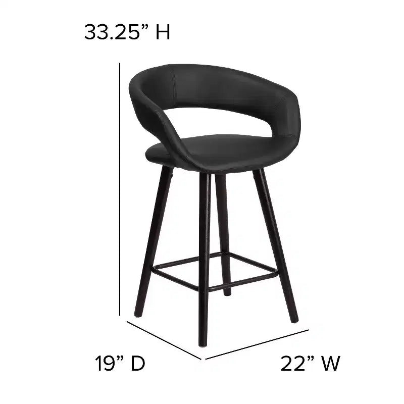 Contemporary Vinyl Counter Height Stool – Cappuccino Wood Frame, Set of 2