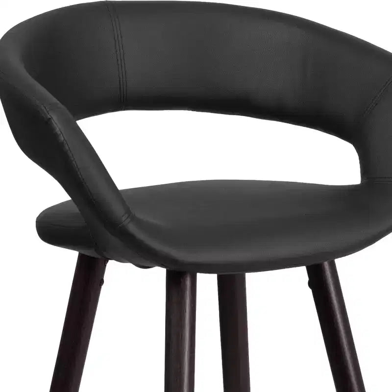 Contemporary Vinyl Counter Height Stool – Cappuccino Wood Frame, Set of 2