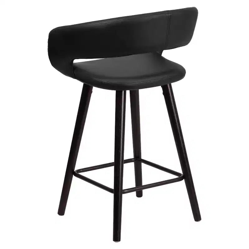 Contemporary Vinyl Counter Height Stool – Cappuccino Wood Frame, Set of 2