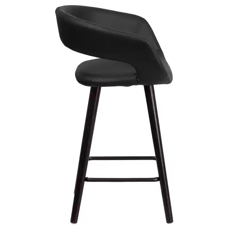 Contemporary Vinyl Counter Height Stool – Cappuccino Wood Frame, Set of 2