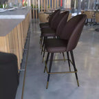 Modern Upholstered Dining Stools – Contoured Backs, Powder Coated Steel Legs