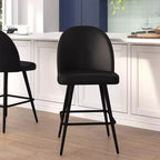 Modern Upholstered Dining Stools – Contoured Backs, Powder Coated Steel Legs