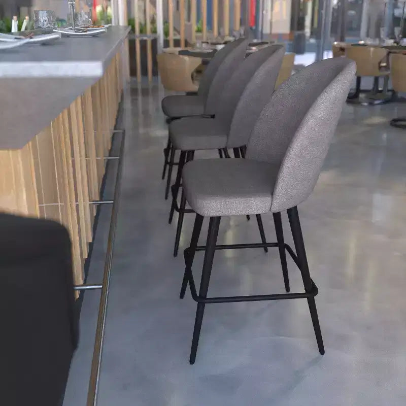 Modern Upholstered Dining Stools – Contoured Backs, Powder Coated Steel Legs, Set of 2