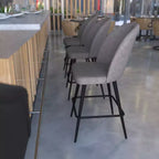 Modern Upholstered Dining Stools – Contoured Backs, Powder Coated Steel Legs