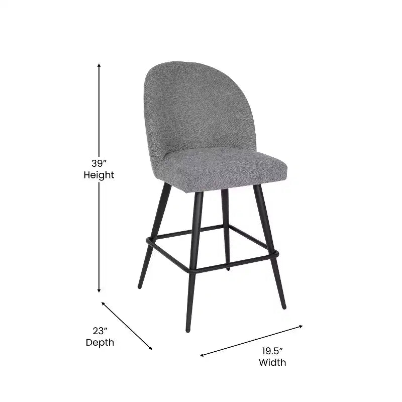 Modern Upholstered Dining Stools – Contoured Backs, Powder Coated Steel Legs, Set of 2