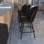 Modern Upholstered Dining Stools – Contoured Backs, Powder Coated Steel Legs