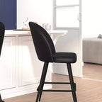 Modern Upholstered Dining Stools – Contoured Backs, Powder Coated Steel Legs