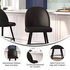 Modern Upholstered Dining Stools – Contoured Backs, Powder Coated Steel Legs