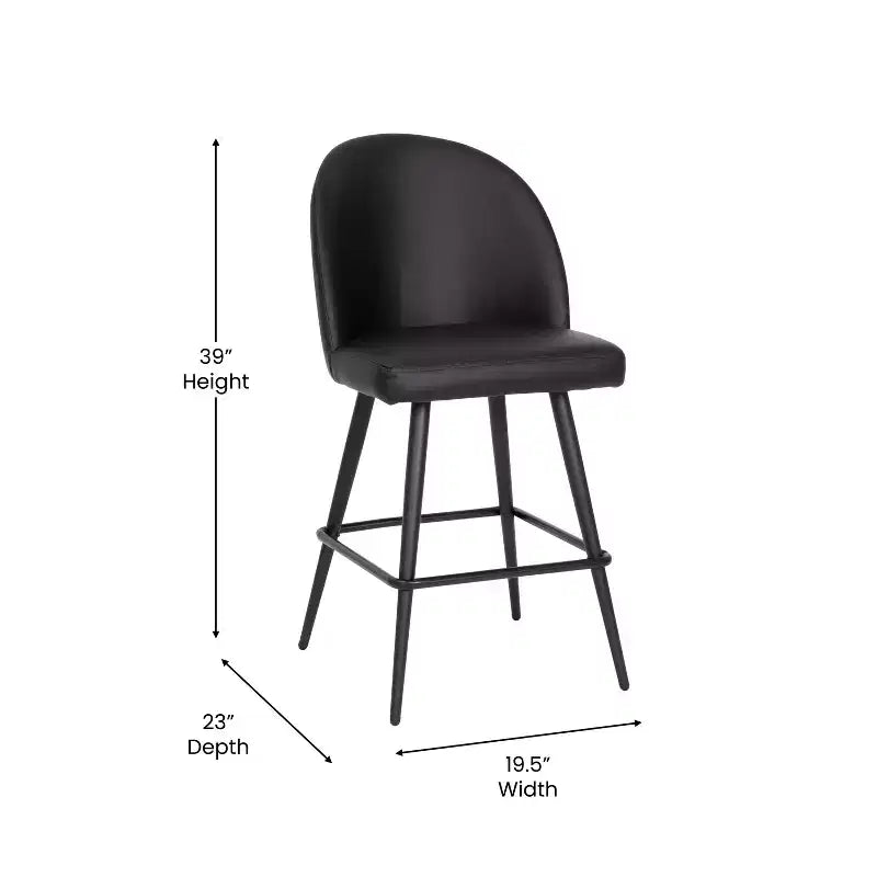 Modern Upholstered Dining Stools – Contoured Backs, Powder Coated Steel Legs, Set of 2