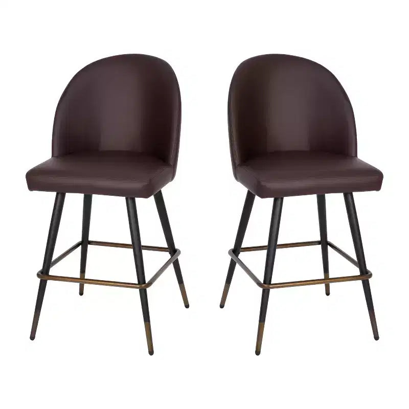 Modern Upholstered Dining Stools – Contoured Backs, Powder Coated Steel Legs, Set of 2