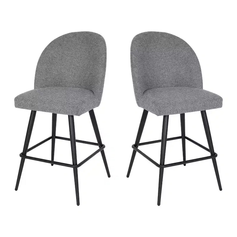 Modern Upholstered Dining Stools – Contoured Backs, Powder Coated Steel Legs, Set of 2