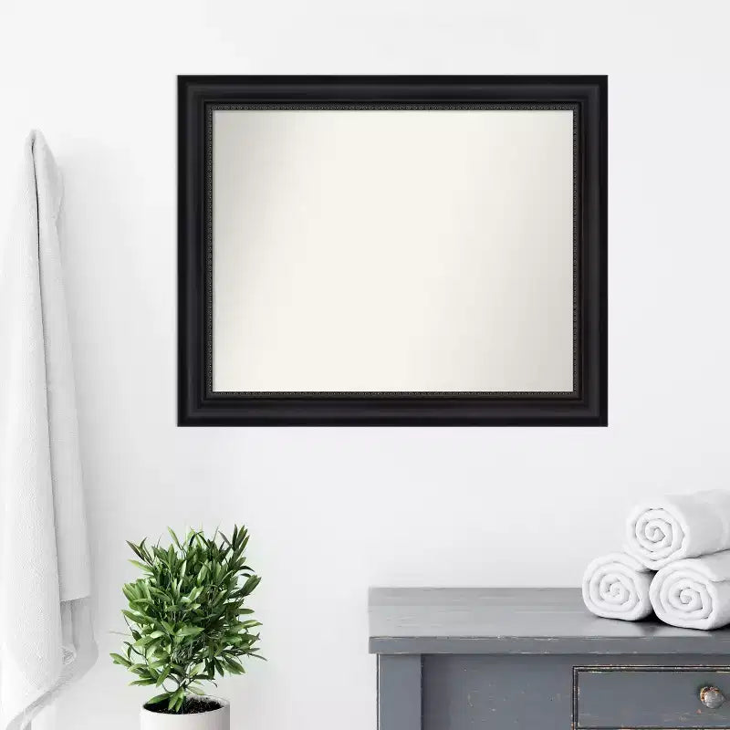 Astor Black Non-Beveled Bathroom Wall Mirror – Modern Frame, Wall Mount