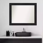 Black Non-Beveled Bathroom Wall Mirror – Modern Frame, Wall Mount