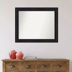 Black Non-Beveled Bathroom Wall Mirror – Modern Frame, Wall Mount