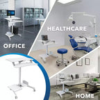 Height Adjustable Mobile Computer Cart – Rolling Workstation, CPU & Printer Storage