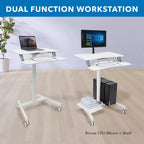 Height Adjustable Mobile Computer Cart – Rolling Workstation, CPU & Printer Storage