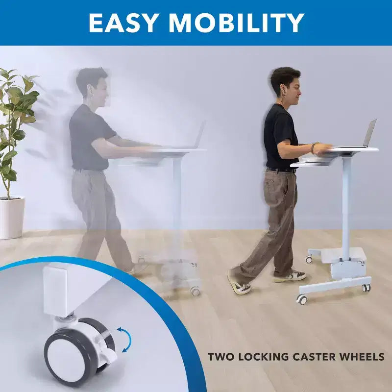 Height Adjustable Mobile Computer Cart – Rolling Workstation, CPU & Printer Storage