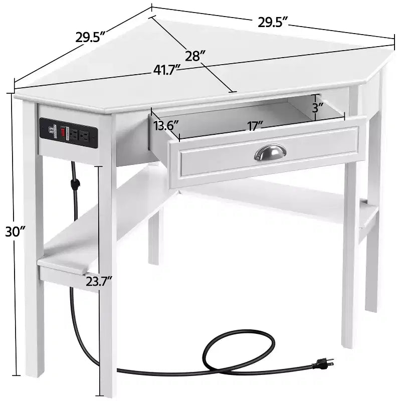 Corner Computer Desk Workstation – Built-in Power Outlet, Home Office & Gaming