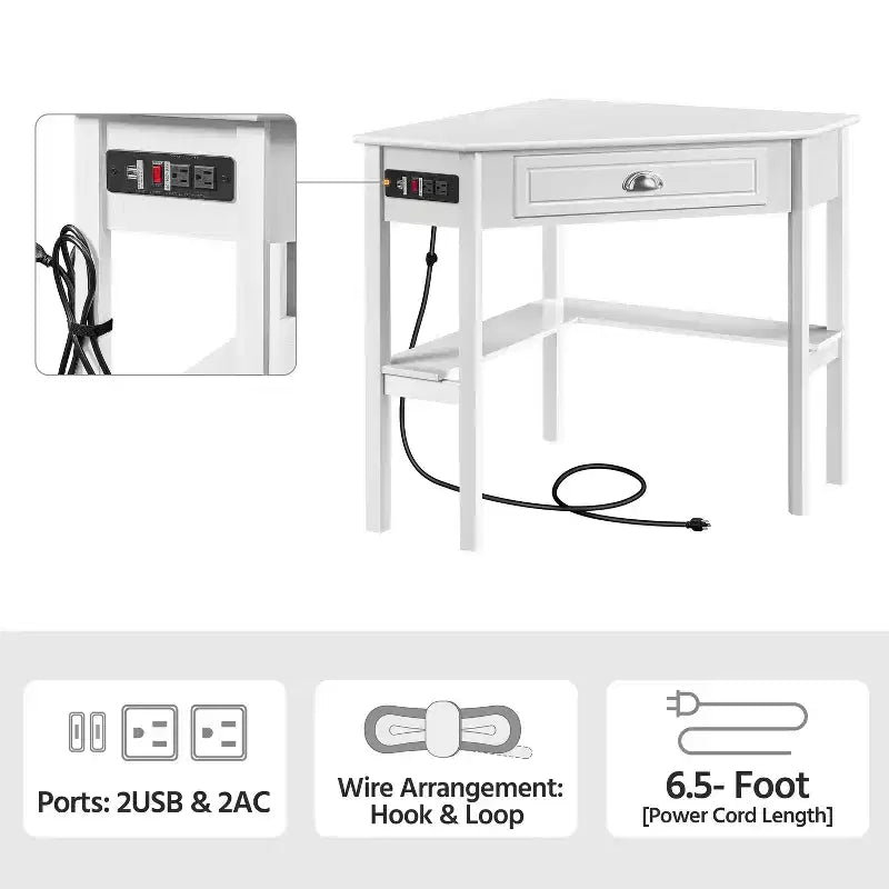 Corner Computer Desk Workstation – Built-in Power Outlet, Home Office & Gaming