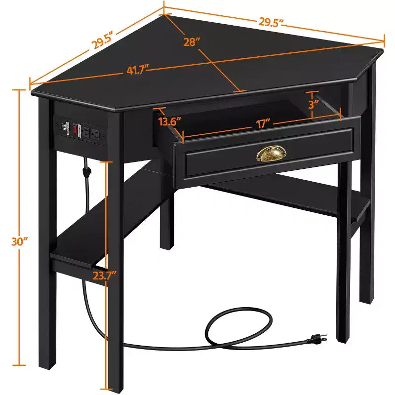 Corner Computer Desk Workstation – Built-in Power Outlet, Home Office & Gaming