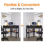 Corner Computer Desk Workstation – Built-in Power Outlet, Home Office & Gaming