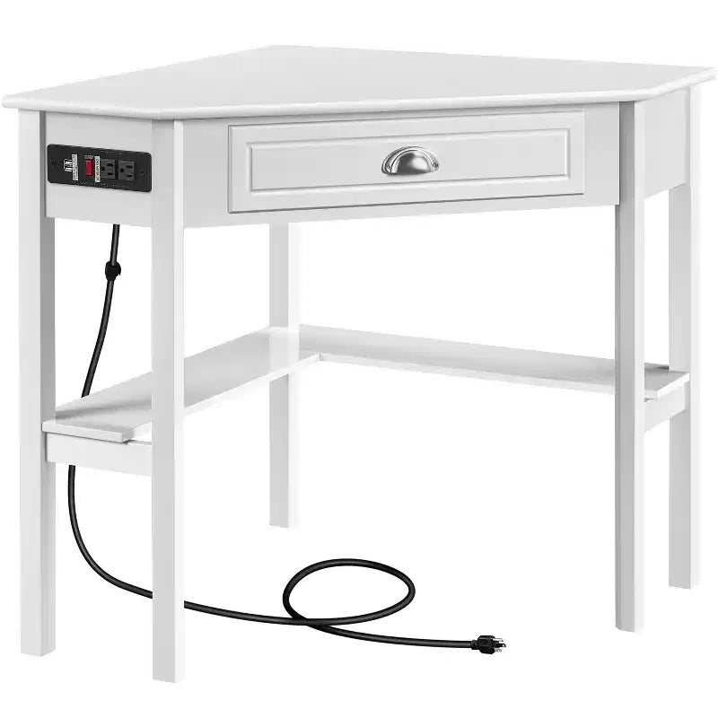 Corner Computer Desk Workstation – Built-in Power Outlet, Home Office & Gaming