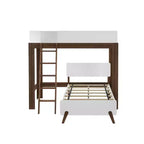 Mid-Century Modern Twin over Twin L-Shaped Bunk Bed – Solid Wood, Space-Saving