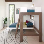 Mid-Century Modern Twin over Twin L-Shaped Bunk Bed – Solid Wood, Space-Saving