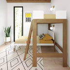Mid-Century Modern Twin over Twin L-Shaped Bunk Bed – Solid Wood, Space-Saving