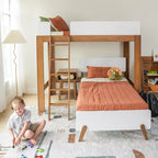 Mid-Century Modern Twin over Twin L-Shaped Bunk Bed – Solid Wood, Space-Saving