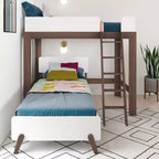 Mid-Century Modern Twin over Twin L-Shaped Bunk Bed – Solid Wood, Space-Saving