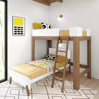 Mid-Century Modern Twin over Twin L-Shaped Bunk Bed – Solid Wood, Space-Saving