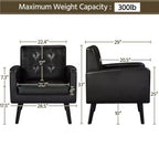 Modern Armchair Accent Chair – Faux Leather Tufted, Solid Wood Legs
