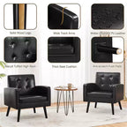Modern Armchair Accent Chair – Faux Leather Tufted, Solid Wood Legs