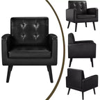 Modern Armchair Accent Chair – Faux Leather Tufted, Solid Wood Legs