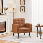 Modern Armchair Accent Chair – Faux Leather Tufted, Solid Wood Legs