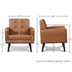 Modern Armchair Accent Chair – Faux Leather Tufted, Solid Wood Legs