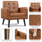 Modern Armchair Accent Chair – Faux Leather Tufted, Solid Wood Legs