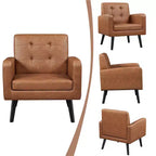 Modern Armchair Accent Chair – Faux Leather Tufted, Solid Wood Legs