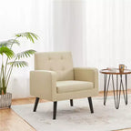 Modern Armchair Accent Chair – Faux Leather Tufted, Solid Wood Legs