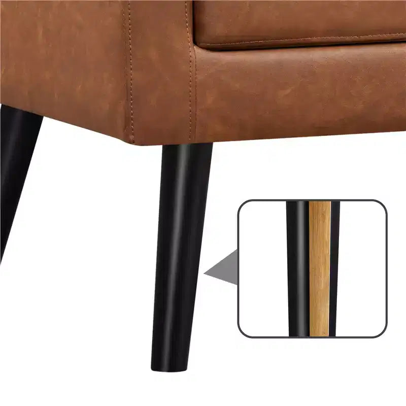 Modern Armchair Accent Chair – Faux Leather Tufted, Solid Wood Legs