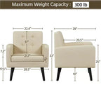 Modern Armchair Accent Chair – Faux Leather Tufted, Solid Wood Legs