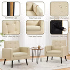 Modern Armchair Accent Chair – Faux Leather Tufted, Solid Wood Legs