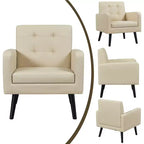 Modern Armchair Accent Chair – Faux Leather Tufted, Solid Wood Legs
